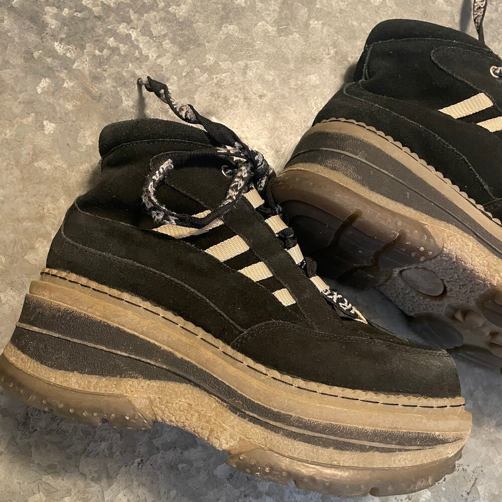 Vintage 90s SPARX Mega Platform Suede Sneakers Womens 8 Chunky Shoes Black Cyber - Picture 5 of 10